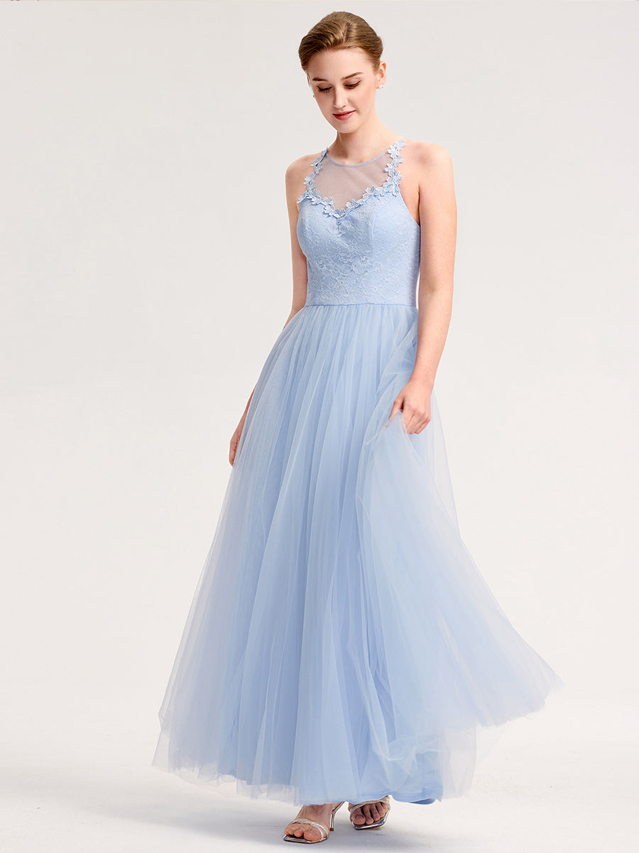 Color=Ice Blue | Bulk Order Sleeveless Halter Neck Floral Appliques A-Line Floor Length Bridesmaid Dresses-Ice Blue 4