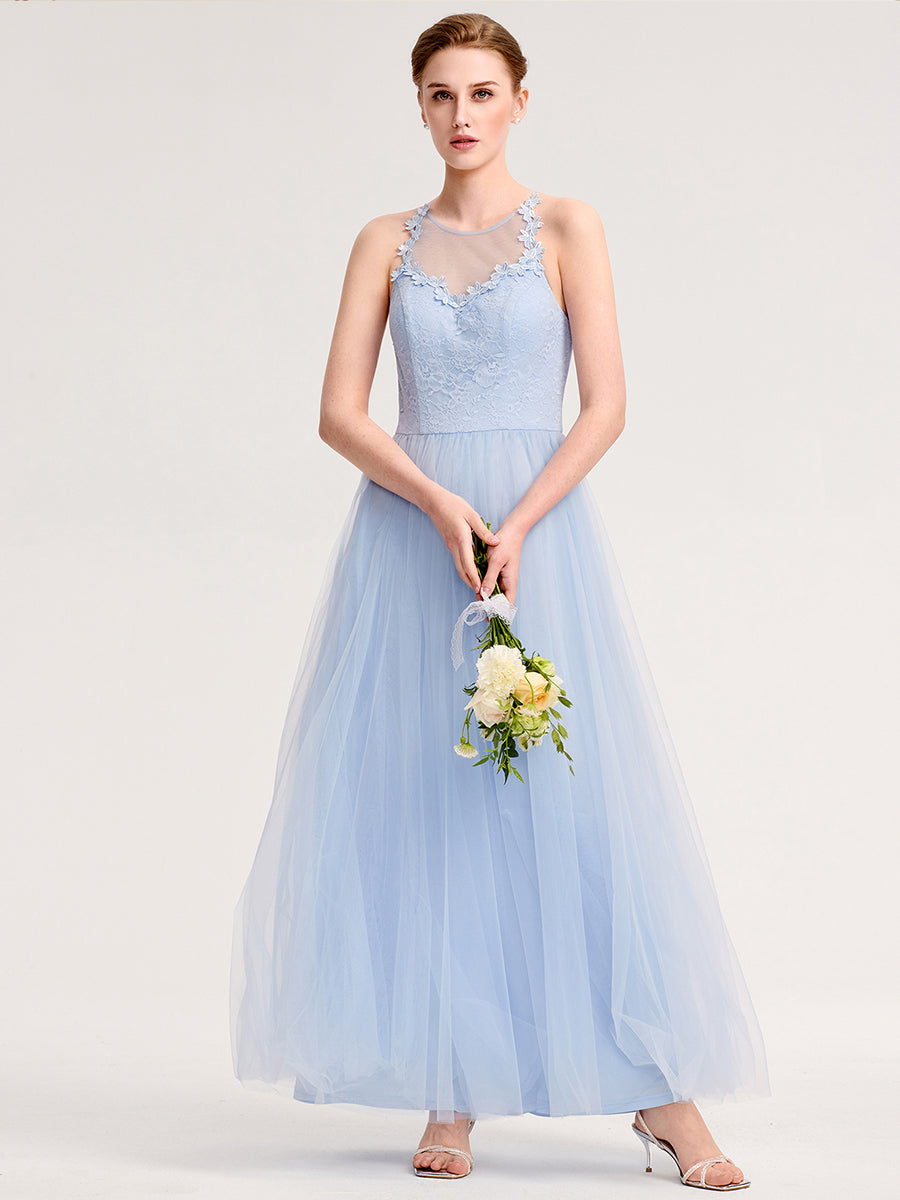 Color=Ice Blue | Bulk Order Sleeveless Halter Neck Floral Appliques A-Line Floor Length Bridesmaid Dresses-Ice Blue 5