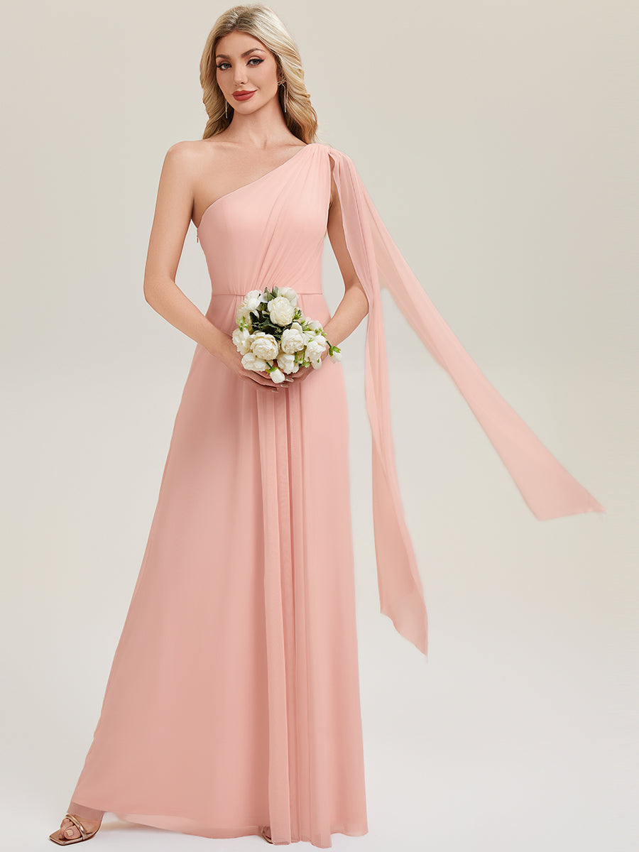 Color=Pink | Bulk Order Sleeveless Asymmetrical A-Line High Stretch Floor Length Bridesmaid Dresses-Pink 1