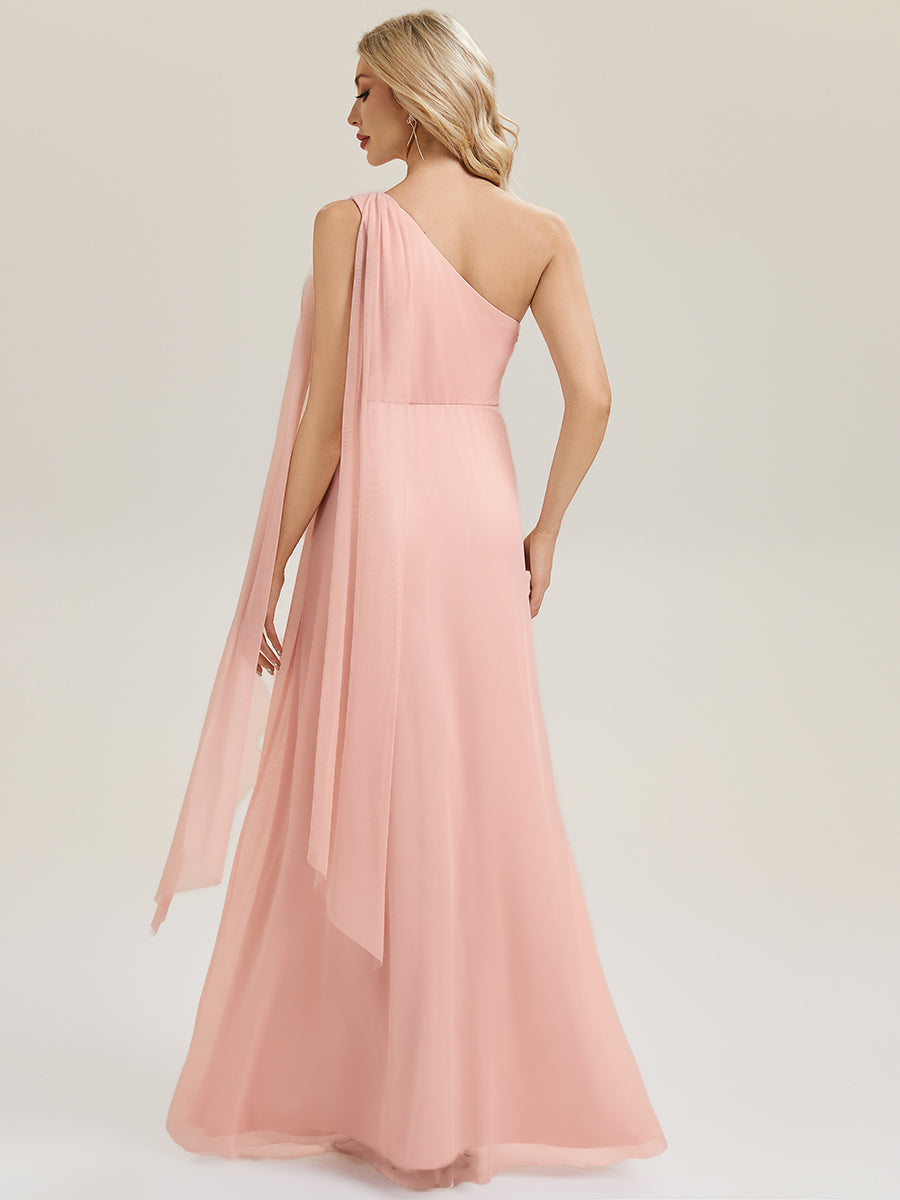 Color=Pink | Bulk Order Sleeveless Asymmetrical A-Line High Stretch Floor Length Bridesmaid Dresses-Pink 2