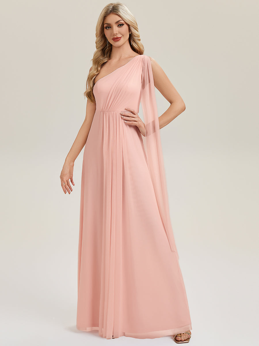 Color=Pink | Bulk Order Sleeveless Asymmetrical A-Line High Stretch Floor Length Bridesmaid Dresses-Pink 4