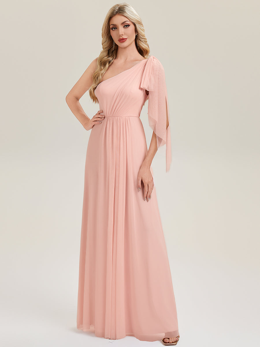 Color=Pink | Bulk Order Sleeveless Asymmetrical A-Line High Stretch Floor Length Bridesmaid Dresses-Pink 5