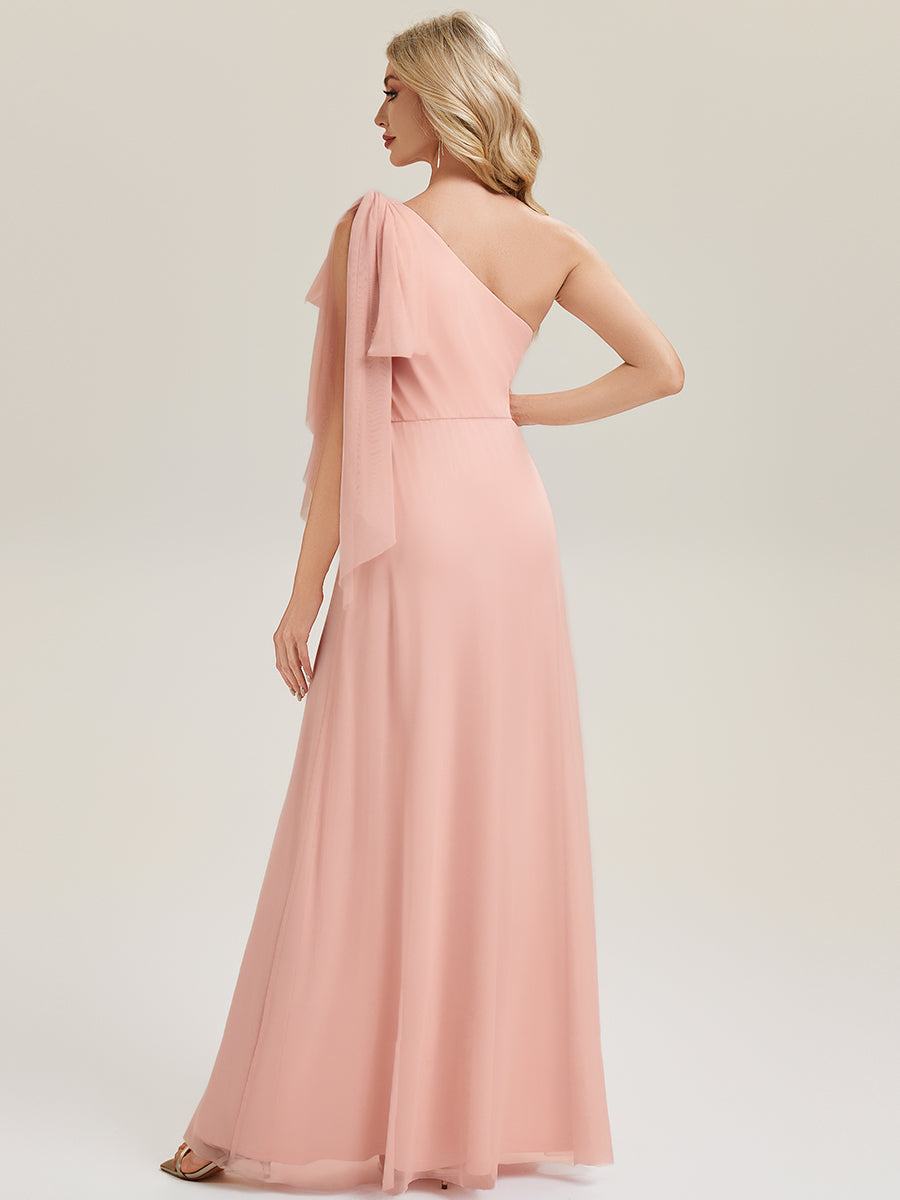 Color=Pink | Bulk Order Sleeveless Asymmetrical A-Line High Stretch Floor Length Bridesmaid Dresses-Pink 3