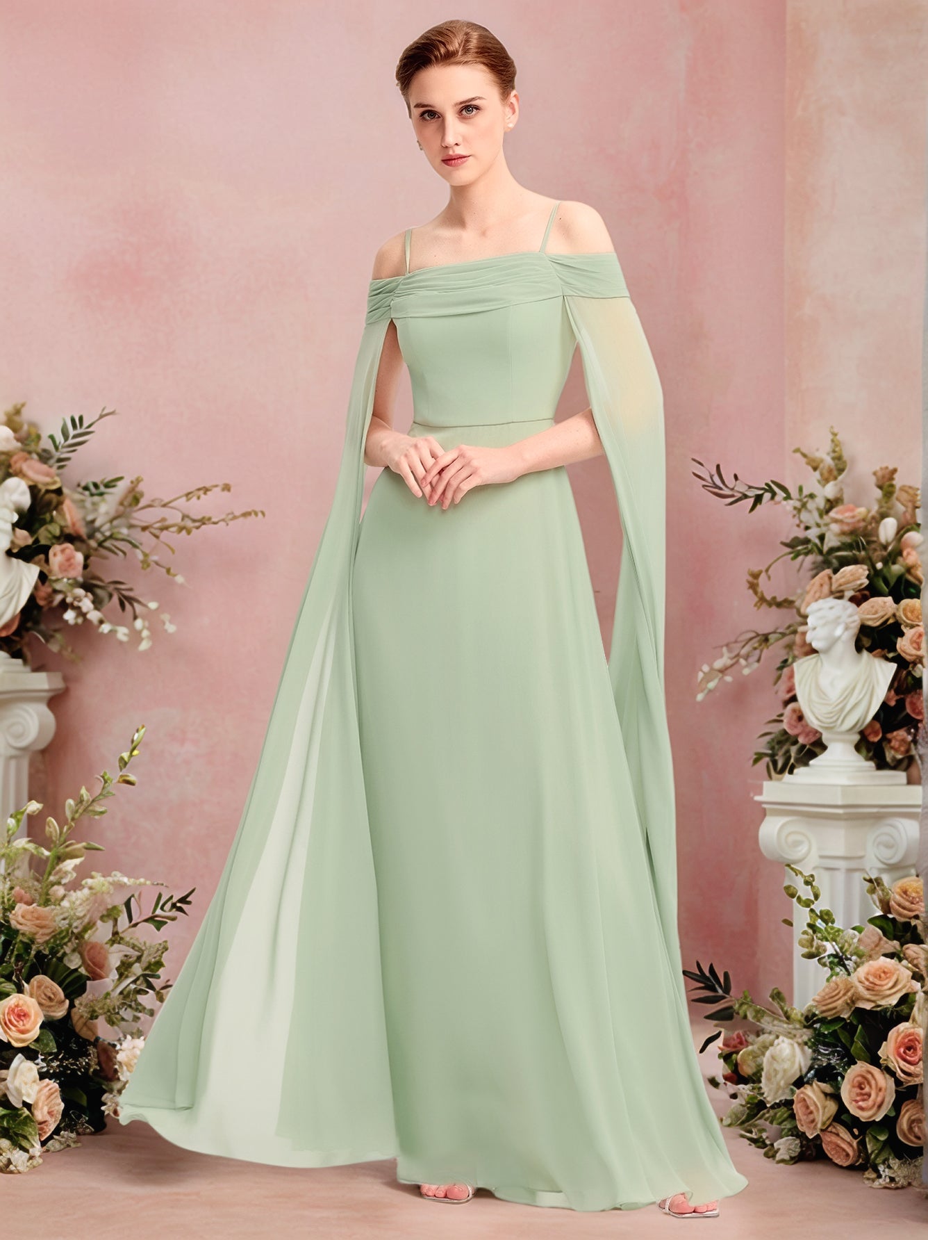 Color=Mint Green | Ever Pretty Wholesale Spaghetti Straps Asymmetrical Split & Padded Bust Chiffon Bridesmaid Dress-Mint Green 1