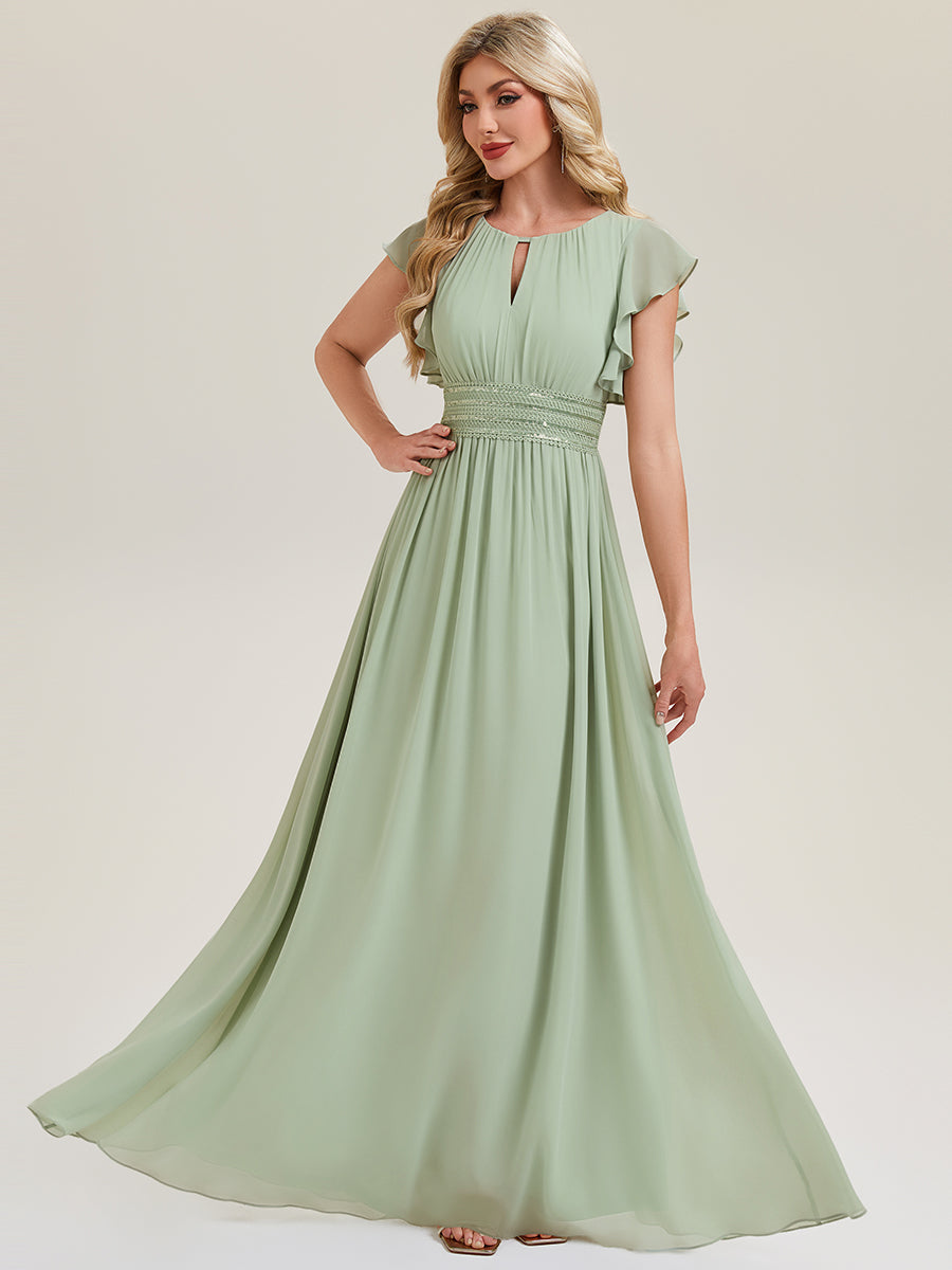Color=Mint Green | Fast Delivery Short Sleeve Ruffled Ruched Backless A-Line Floor Length Bridesmaid Dresses-Mint Green 1