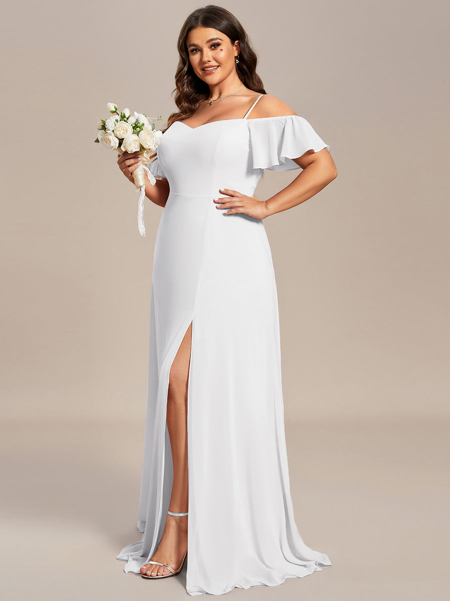 Custom Flattering Deep V Neck Flare Sleeves White Wholesale Bridesmaid Dresses
