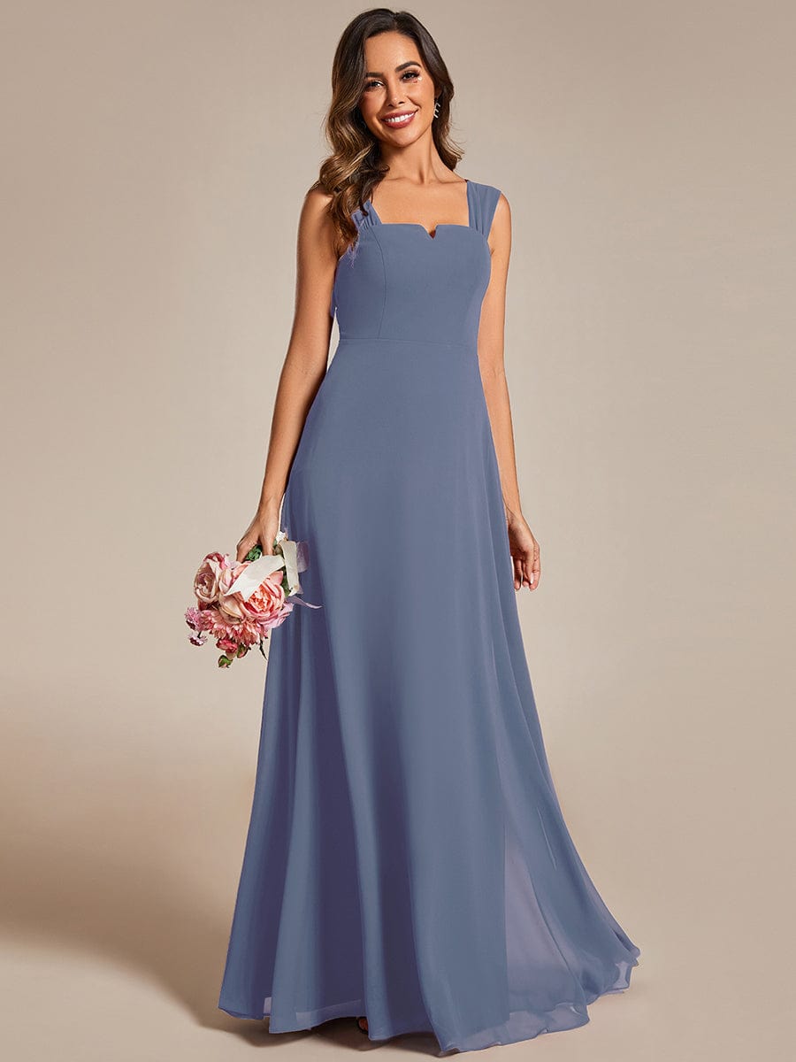 Chiffon Square Neck Wholesale Bridesmaid Dress With Sleeveless #color_Dusty Blue