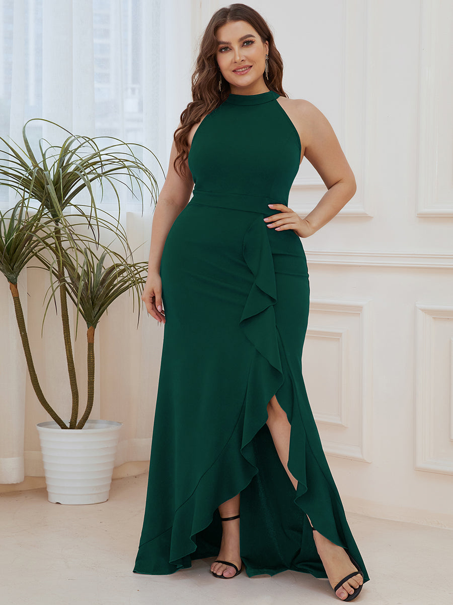 Color=Dark Green | Sleeveless Pencil Wholesale Evening Dresses with Halter Neck-Dark Green 1