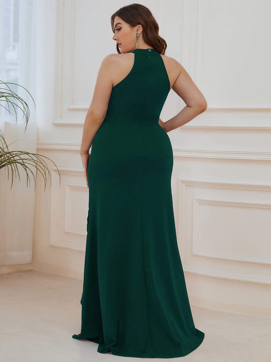 Color=Dark Green | Sleeveless Pencil Wholesale Evening Dresses with Halter Neck-Dark Green 3