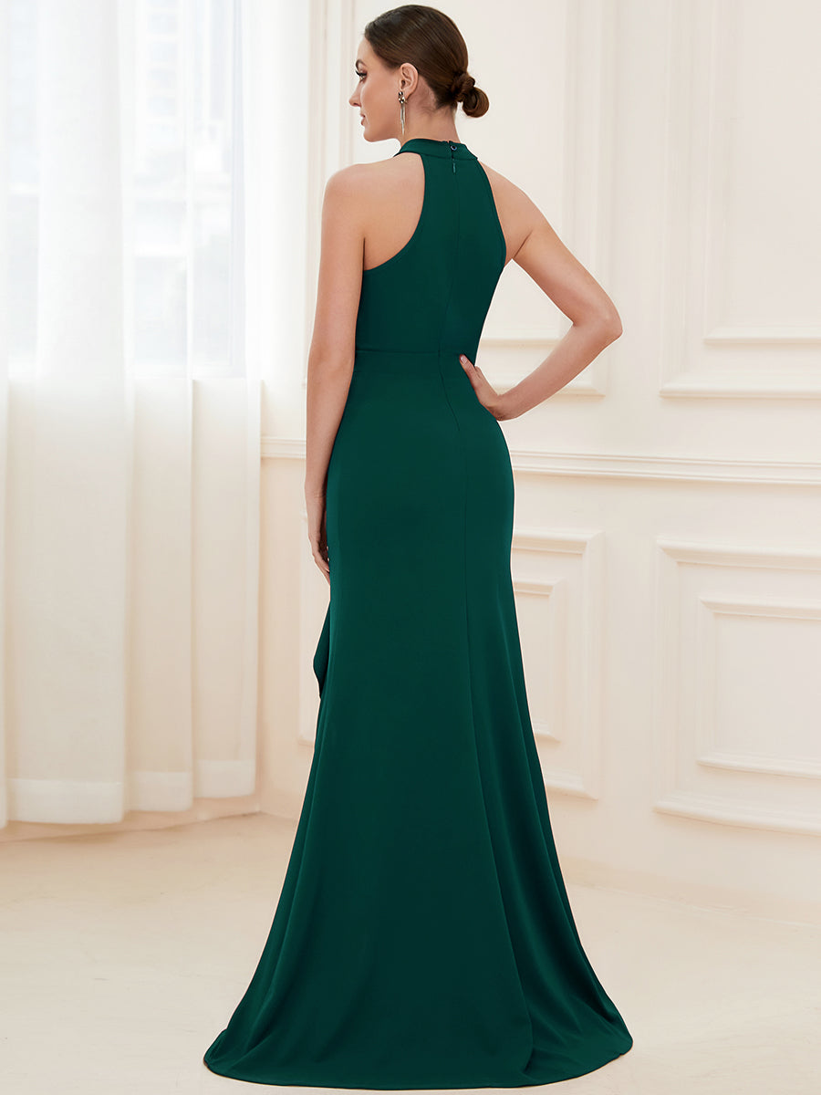 Color=Dark Green | Sleeveless Pencil Wholesale Evening Dresses with Halter Neck-Dark Green 2