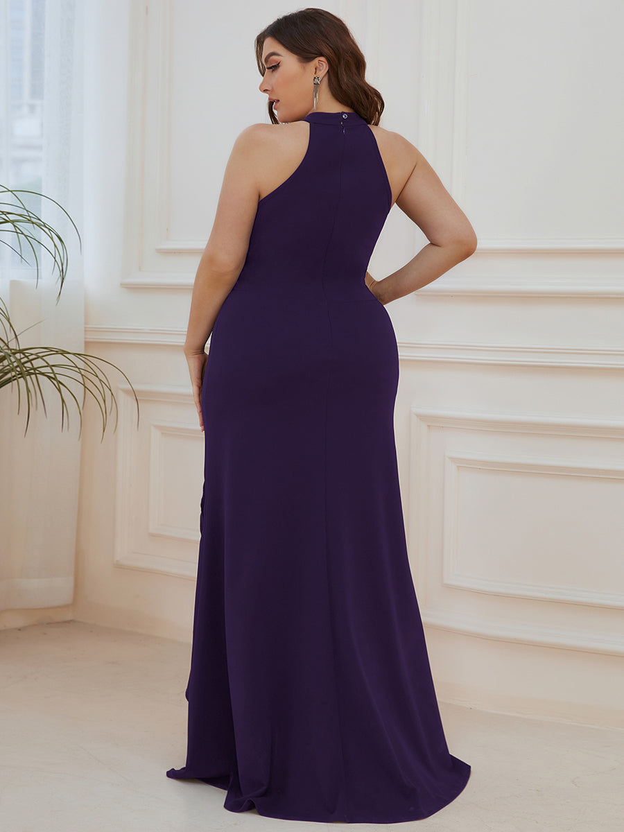 Color=Dark Purple | Sleeveless Pencil Wholesale Evening Dresses with Halter Neck-Dark Purple 2