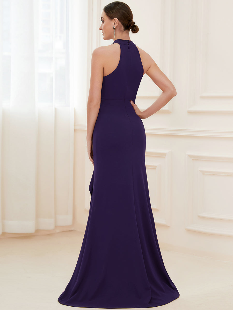 Color=Dark Purple | Sleeveless Pencil Wholesale Evening Dresses with Halter Neck-Dark Purple 2