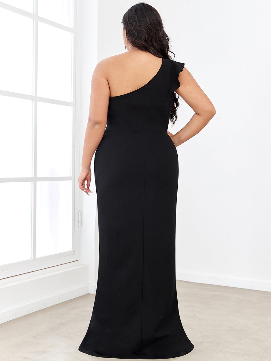 Color=Black | Sleeveless Asymmetric Shoulders Pencil Wholesale Evening Dresses-Black 3