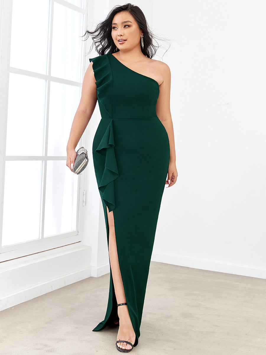 Color=Dark Green | Sleeveless Asymmetric Shoulders Pencil Wholesale Evening Dresses-Dark Green 4