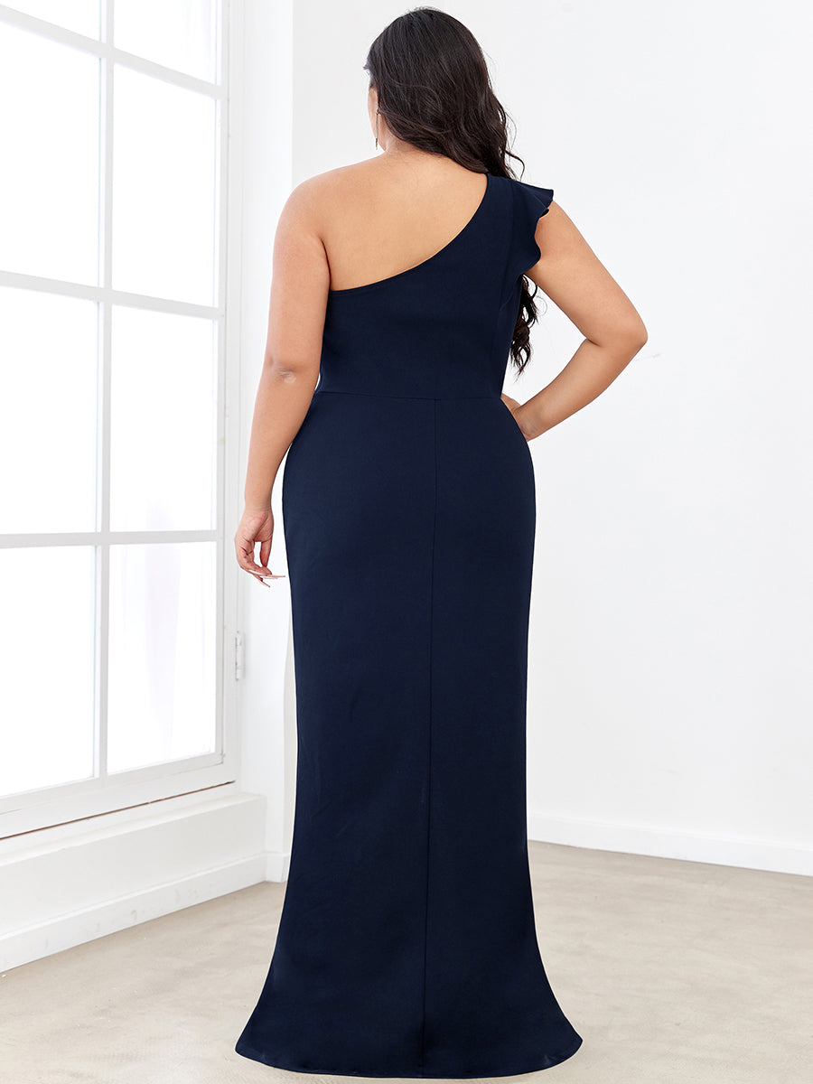 Color=Navy Blue | Sleeveless Asymmetric Shoulders Pencil Wholesale Evening Dresses-Navy Blue 2