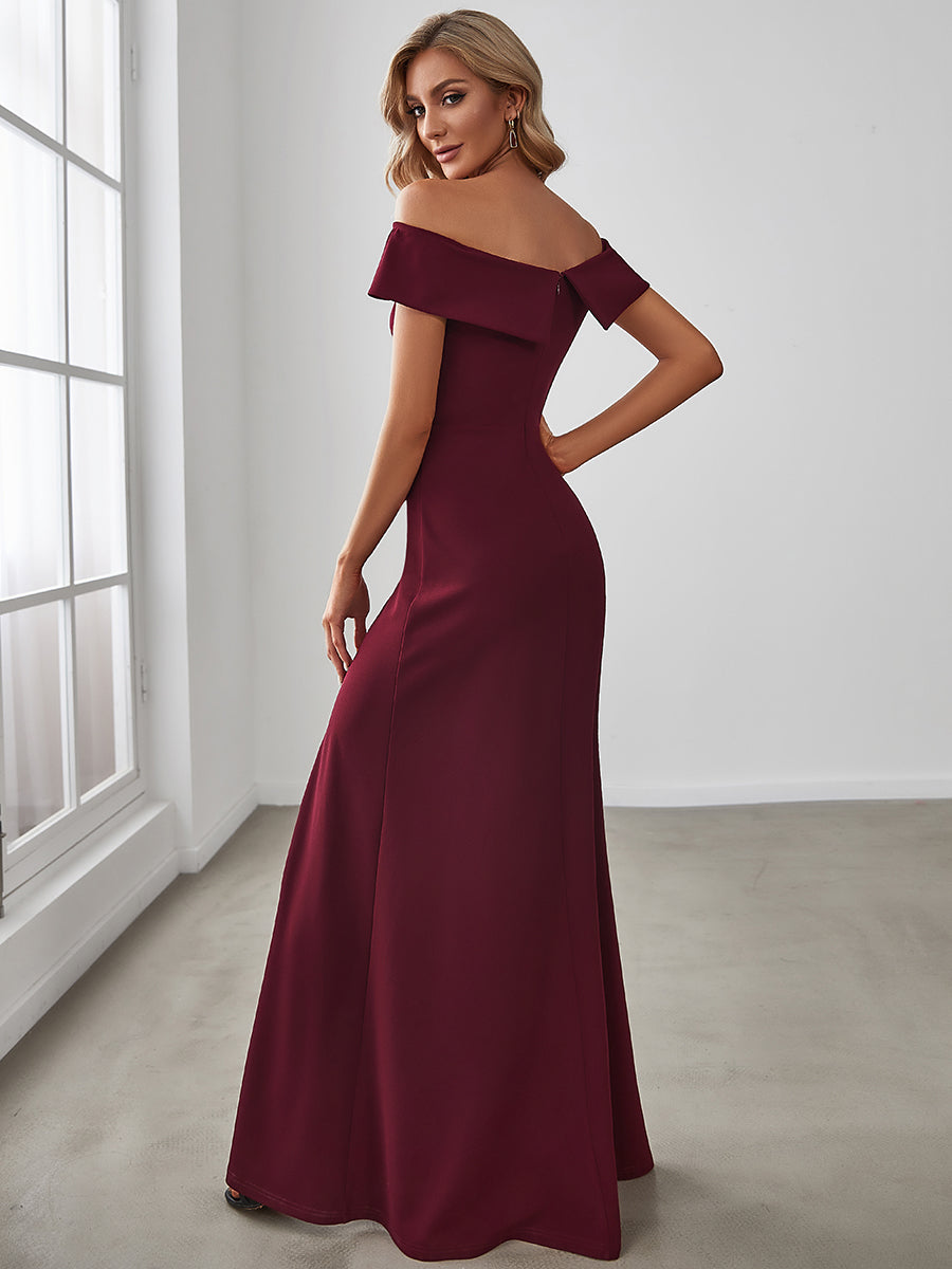 Color=Burgundy | Bewitching Off Shoulders Floor Length Pencil Wholesale Evening Dresses-Burgundy 2