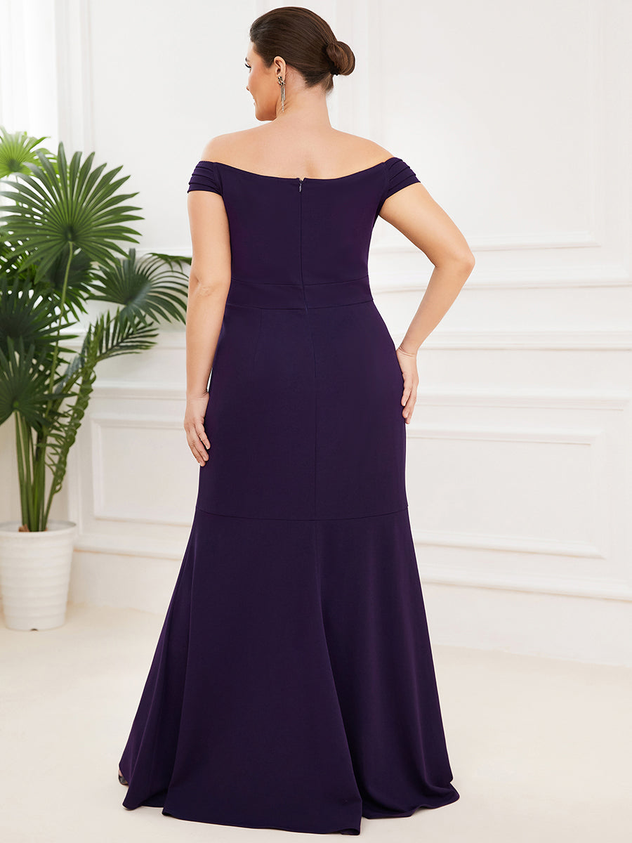 Color=Dark Purple | Off Shoulders Asymmetrical Hem A Line Wholesale Evening Dresses-Dark Purple 2