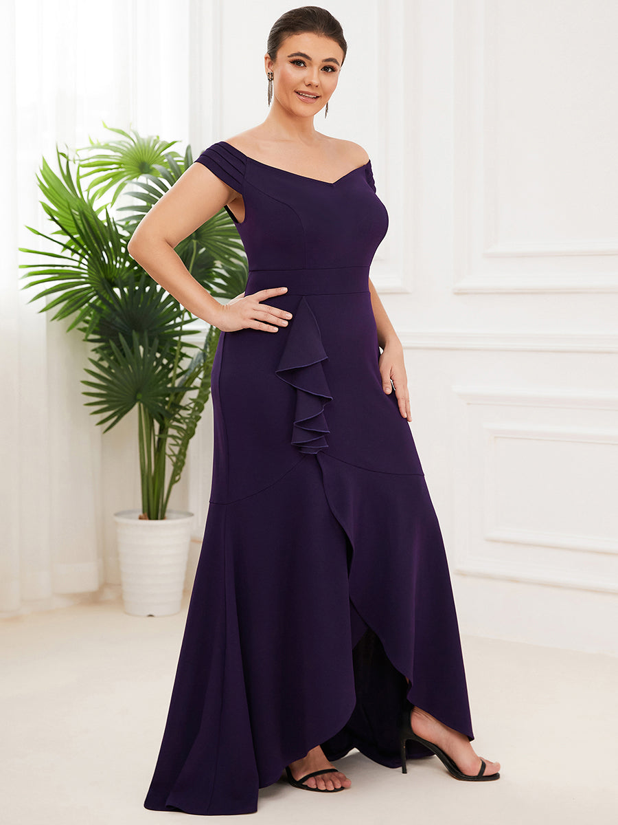 Color=Dark Purple | Off Shoulders Asymmetrical Hem A Line Wholesale Evening Dresses-Dark Purple 3