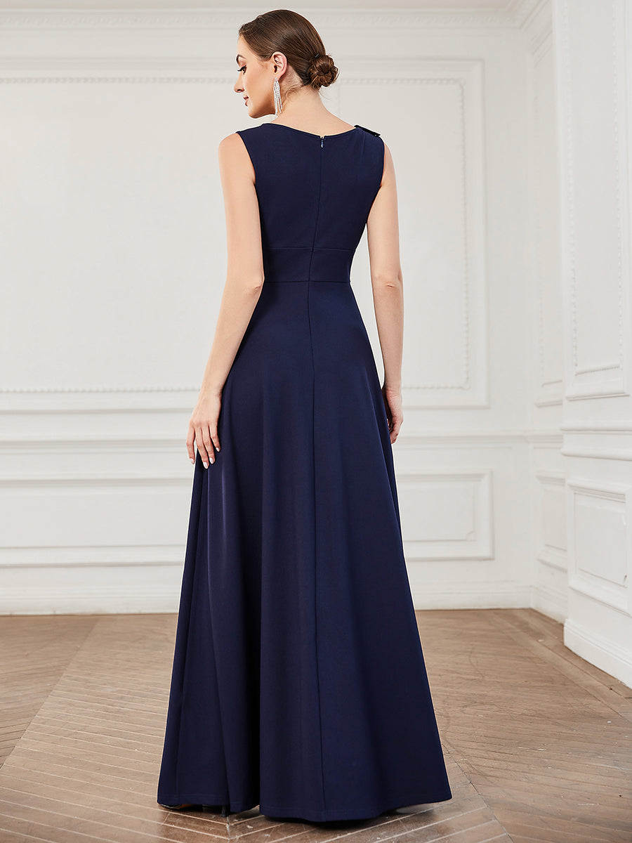 Color=Navy Blue | Sleeveless Round Neck A Line Floor Length Wholesale Evening Dresses-Navy Blue 2