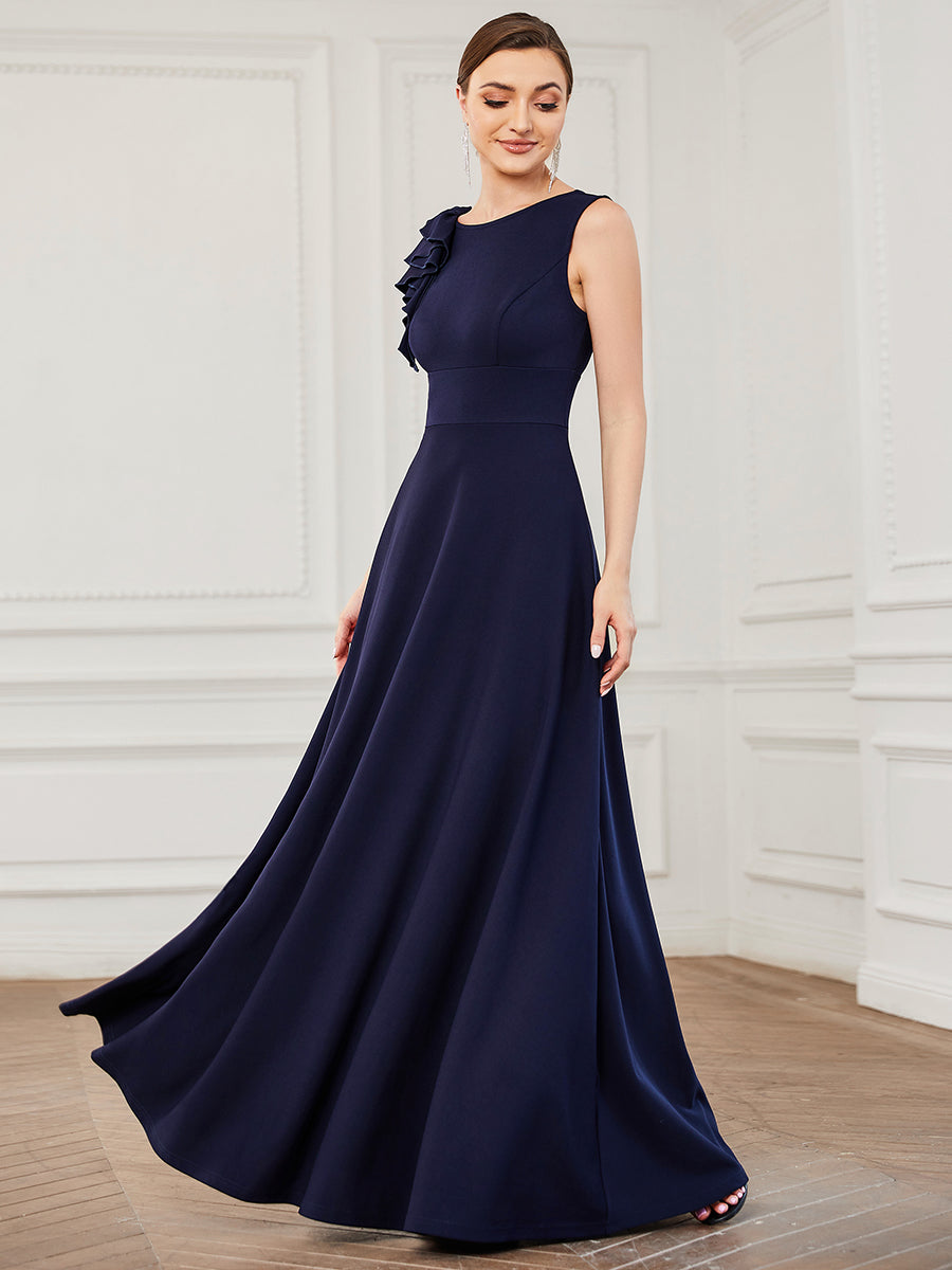 Color=Navy Blue | Sleeveless Round Neck A Line Floor Length Wholesale Evening Dresses-Navy Blue 3