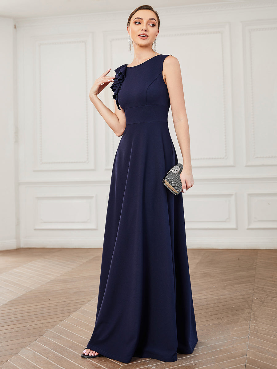 Color=Navy Blue | Sleeveless Round Neck A Line Floor Length Wholesale Evening Dresses-Navy Blue 4
