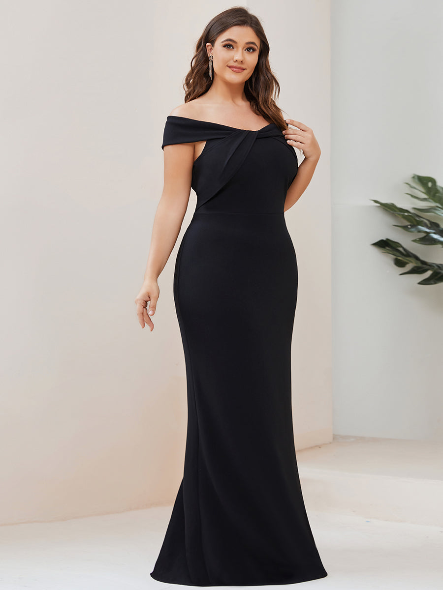 Color=Black | Short Sleeves Off Shoulder Fishtail Split Wholesale Evening Dresses-Black 3