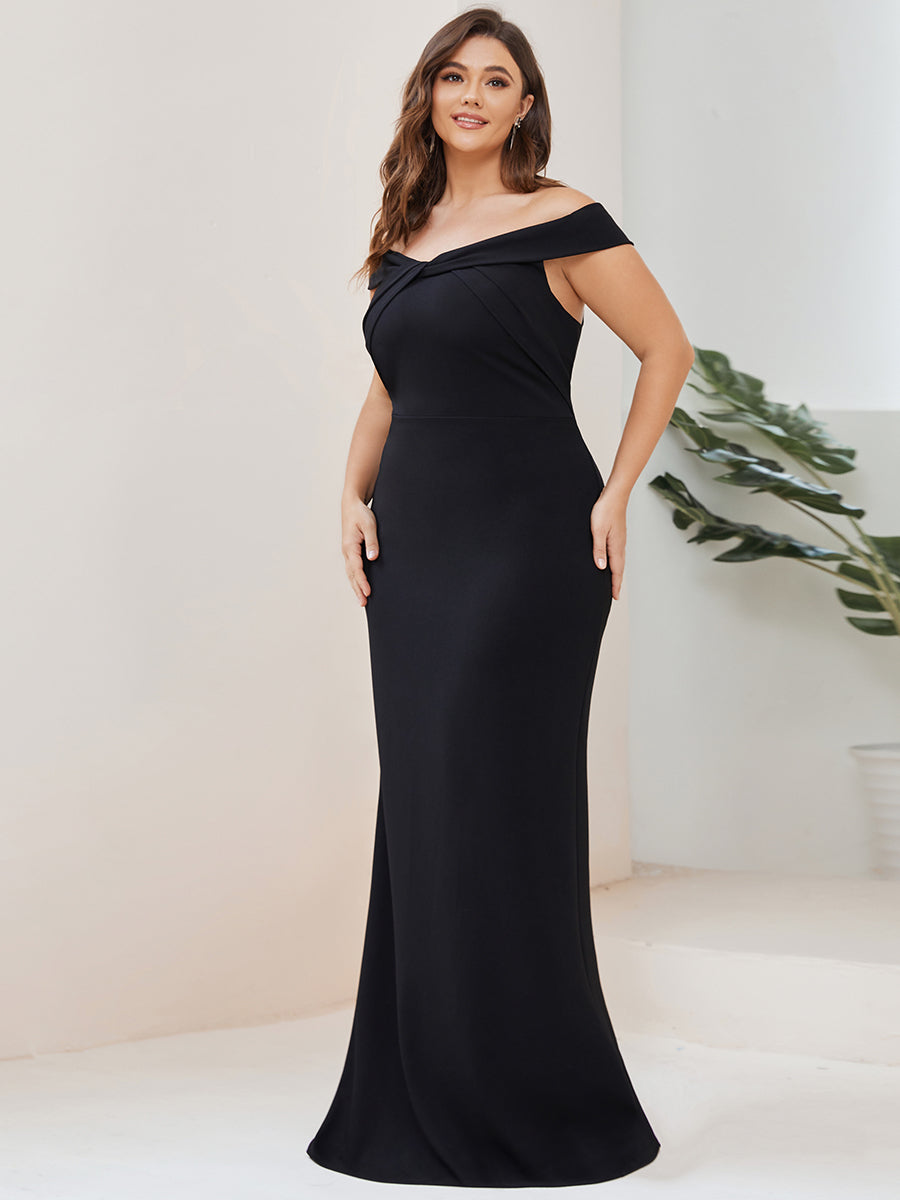 Color=Black | Short Sleeves Off Shoulder Fishtail Split Wholesale Evening Dresses-Black 4