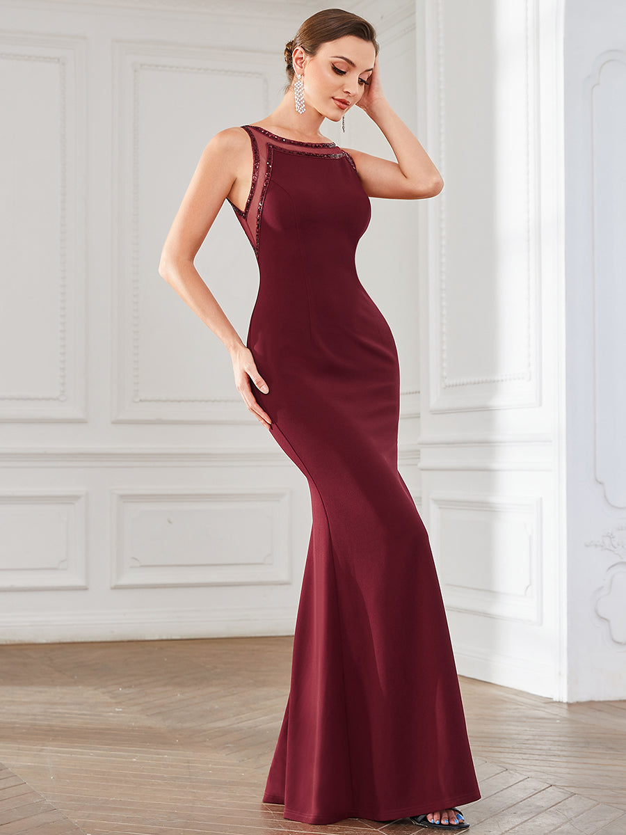 Color=Burgundy | Round Neck Backless Sleeveless A Line Wholesale Evening Dresses-Burgundy 4