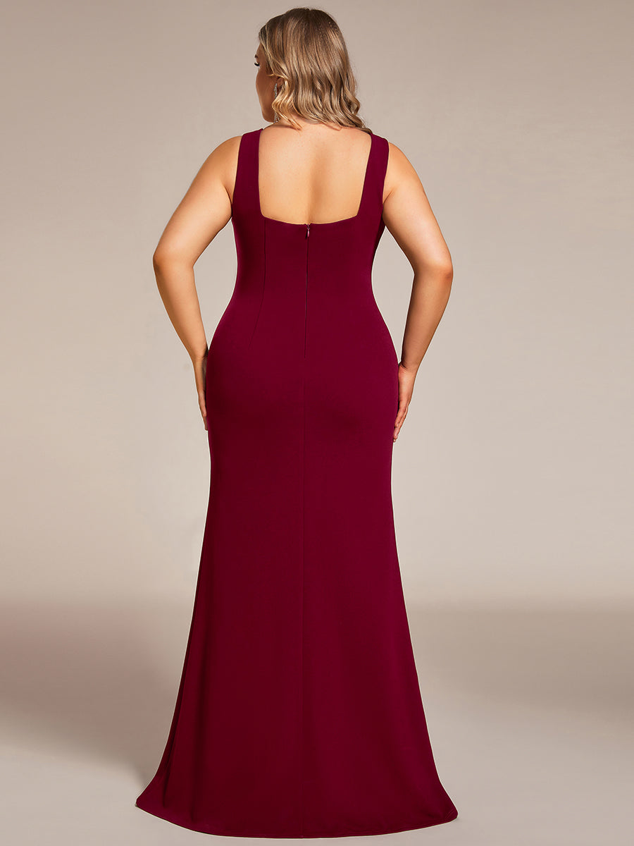 Color=Burgundy | Square Neck High Split Mermaid Wholesale Evening Dresses-Burgundy 2