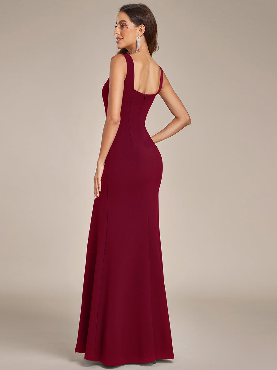 Color=Burgundy | Square Neck High Split Mermaid Wholesale Evening Dresses-Burgundy 2