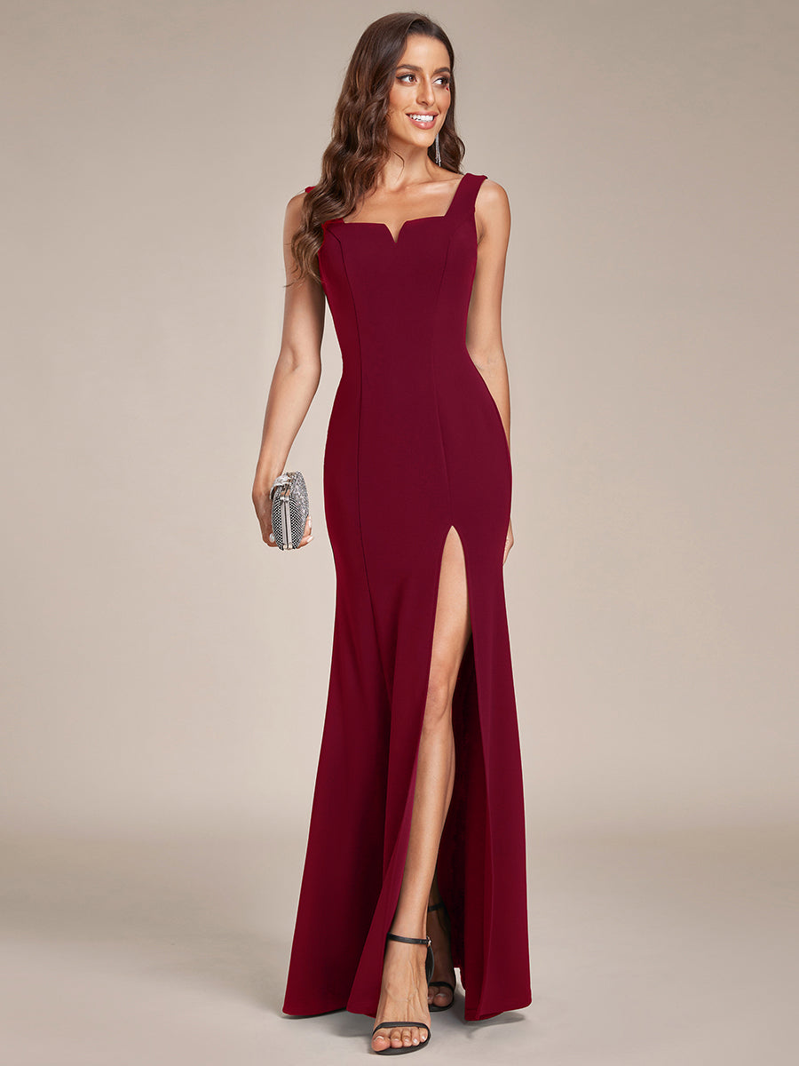 Color=Burgundy | Square Neck High Split Mermaid Wholesale Evening Dresses-Burgundy 4