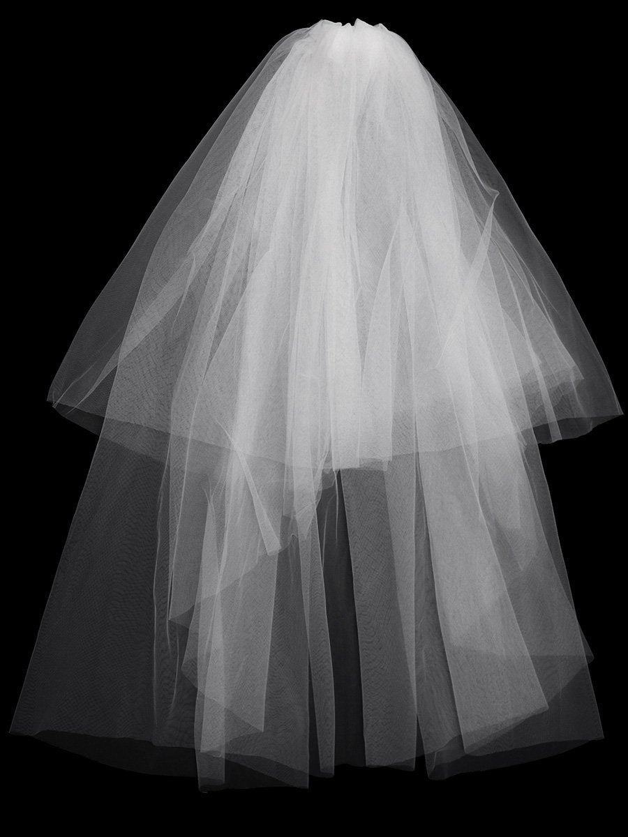 Color=White | Simple V Neck Chiffon Wedding Dress With Asymmetric Hem-White 5