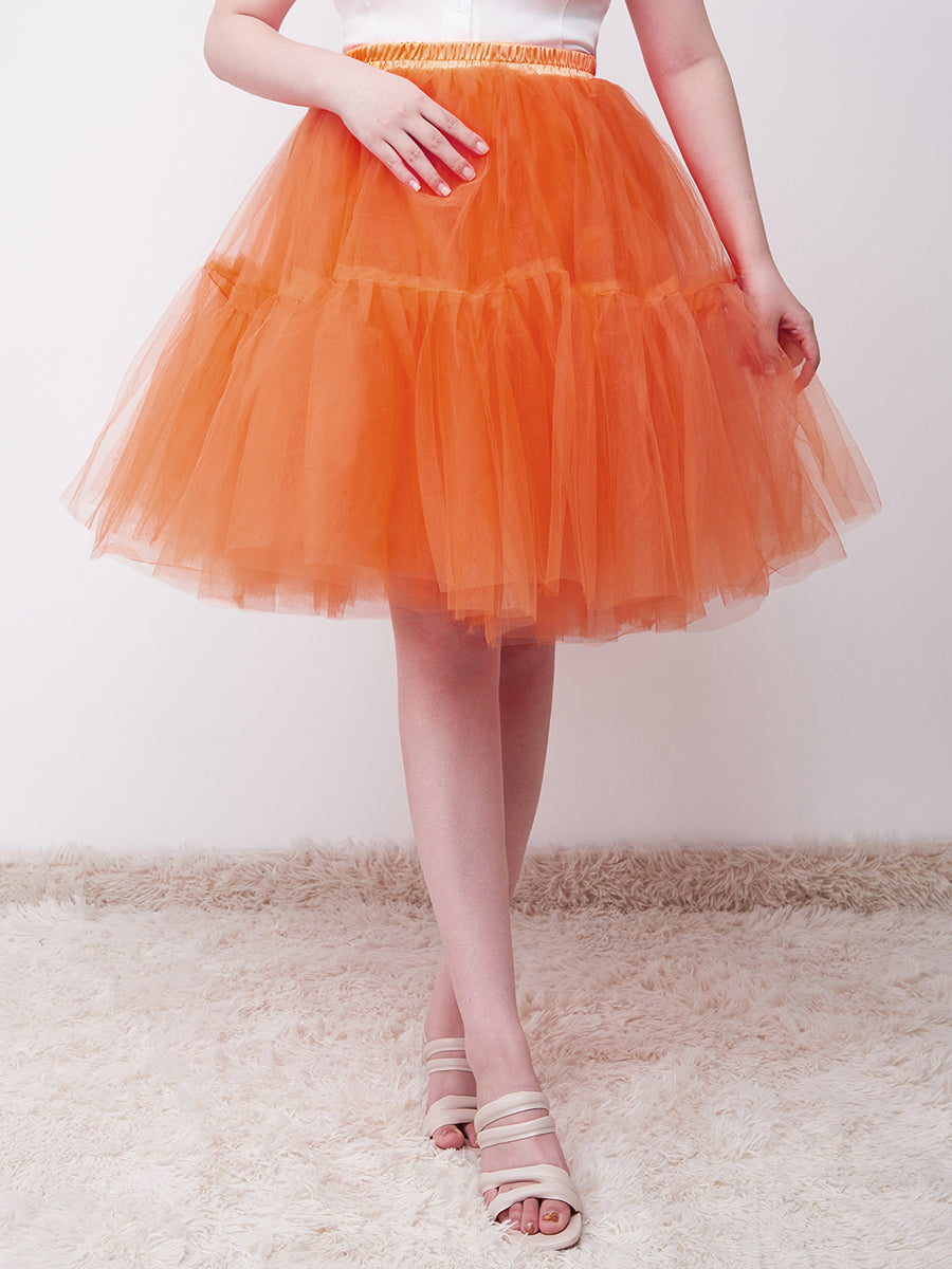 Color=Burnt Orange | Knee-Length Tulle TUTU Dress Under Skirt-Burnt Orange 4