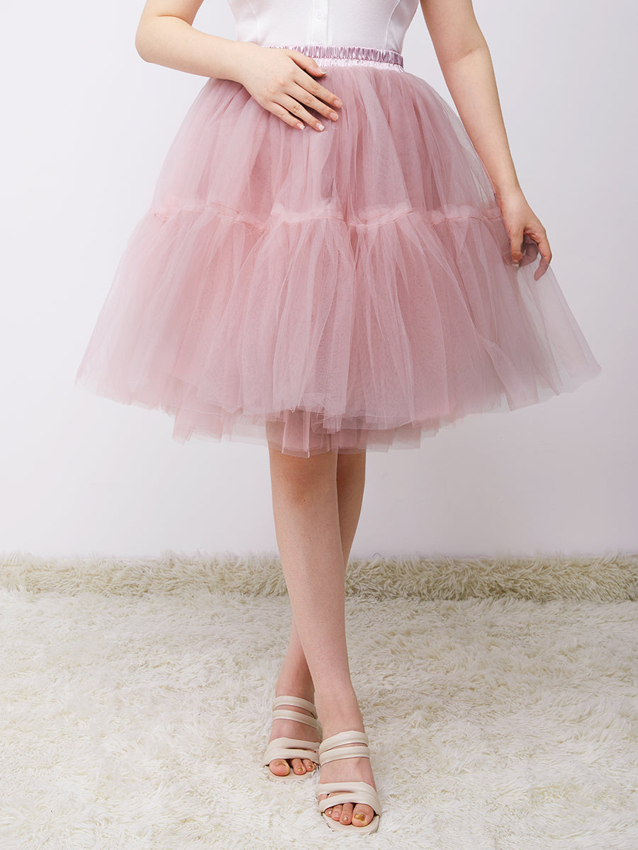 Color=Dusty Rose | Knee-Length Tulle TUTU Dress Under Skirt-Dusty Rose 6