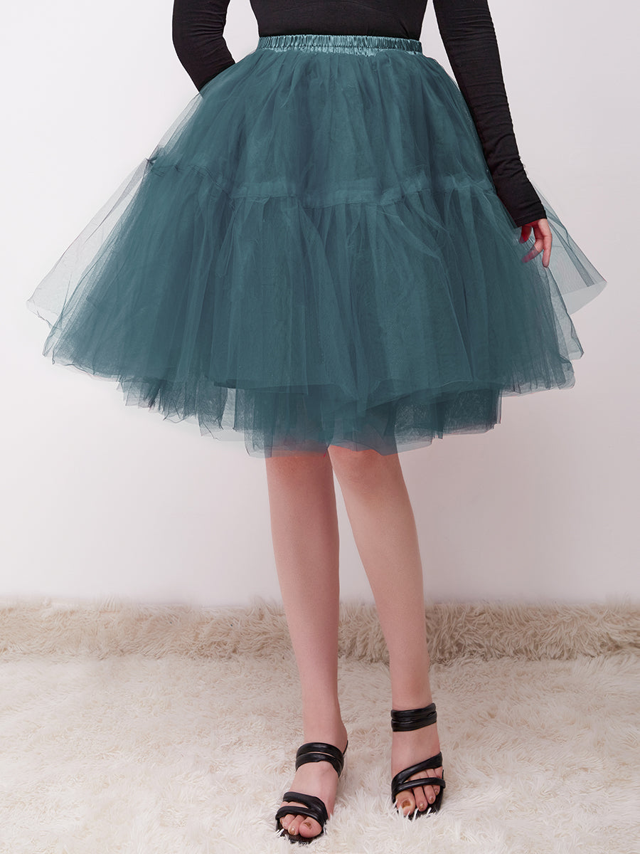 Color=Grey | Knee-Length Tulle TUTU Dress Under Skirt-Grey 6