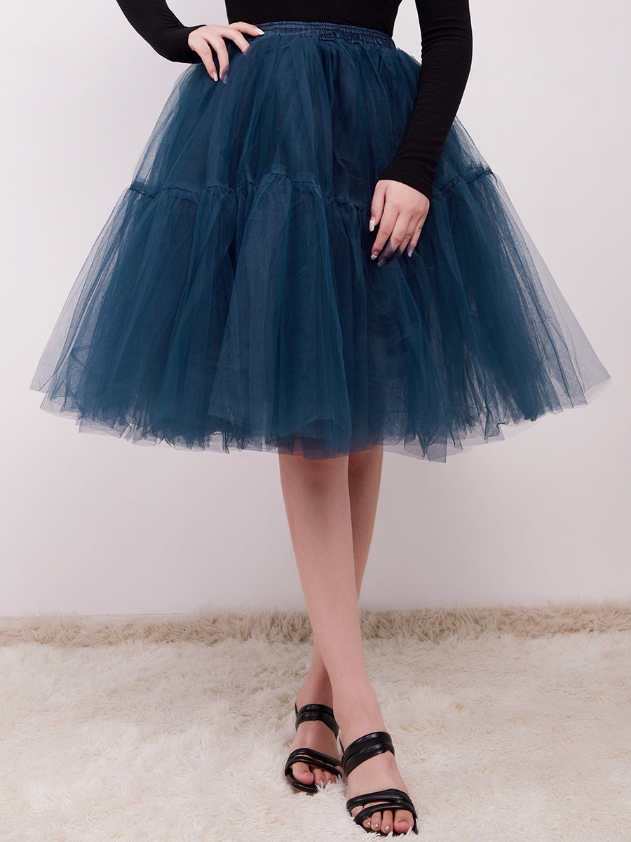 Color=Navy Blue | Knee-Length Tulle TUTU Dress Under Skirt-Navy Blue 6