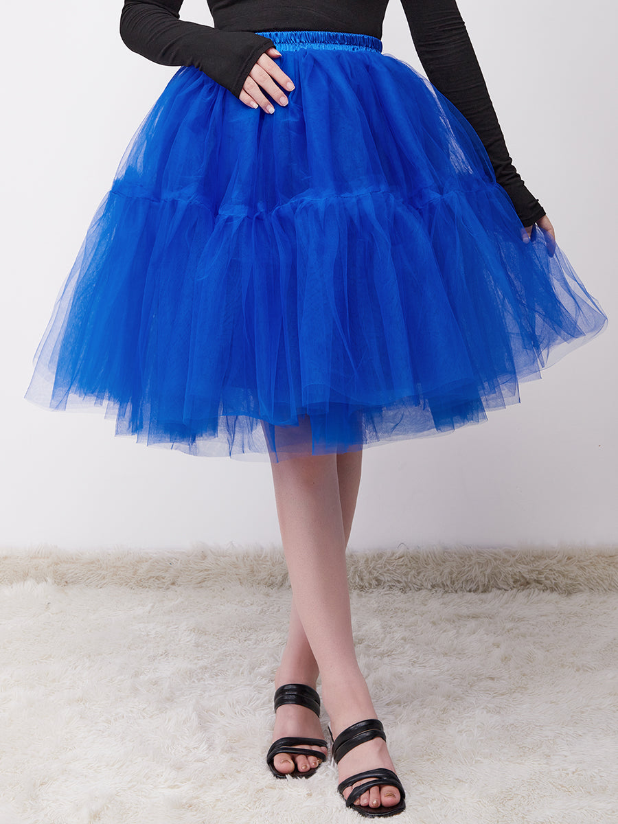 Color=Sapphire Blue | Knee-Length Tulle TUTU Dress Under Skirt-Sapphire Blue 6