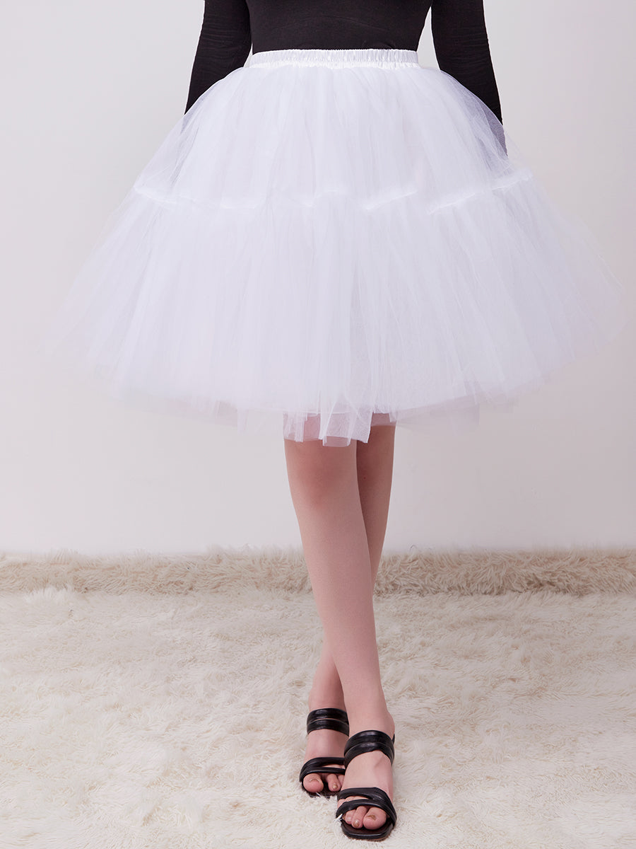Color=White | Knee-Length Tulle TUTU Dress Under Skirt-White 6