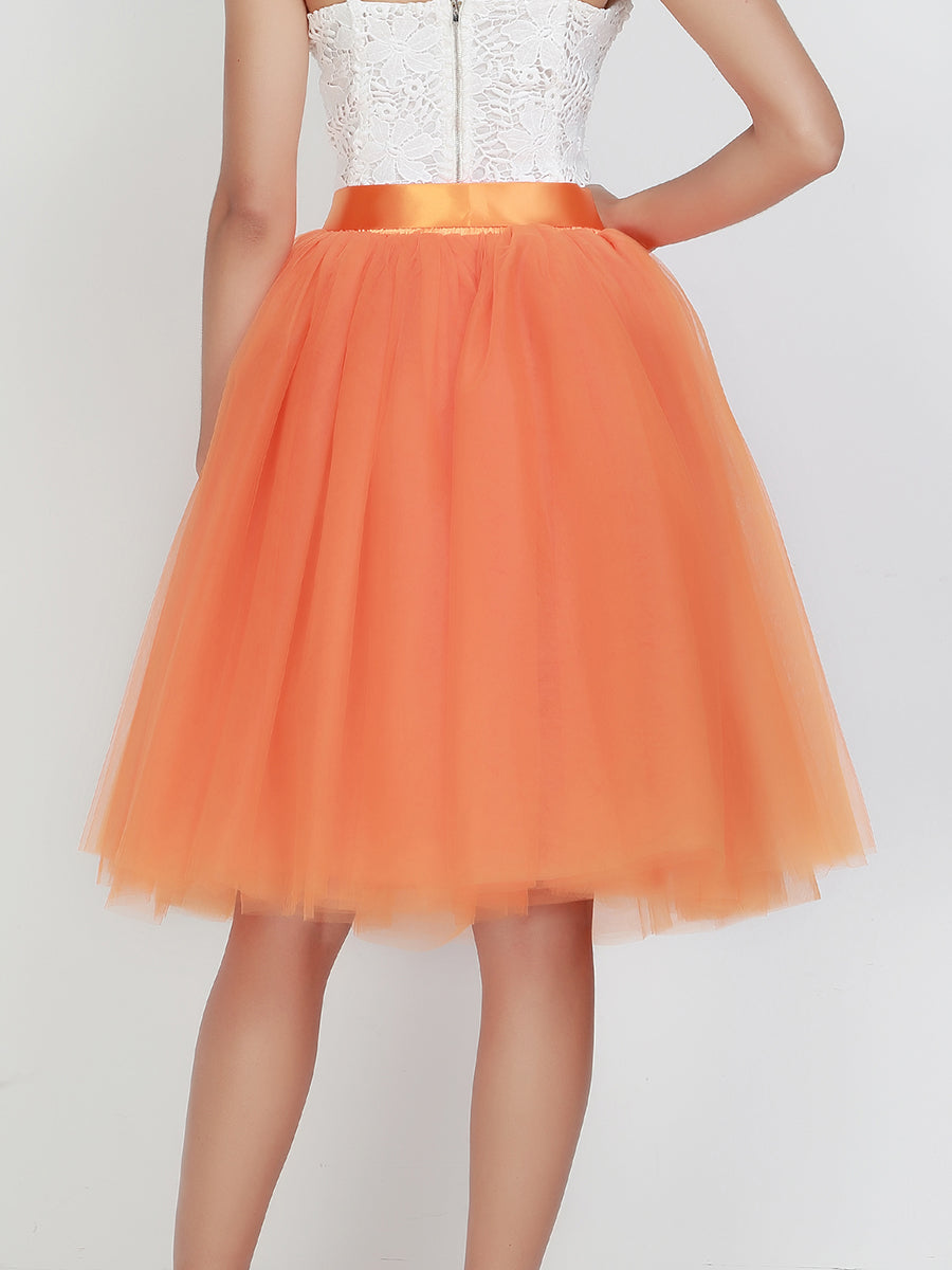 Color=Burnt Orange | Knee-Length Tulle TUTU Dress Under Skirt-Burnt Orange 4
