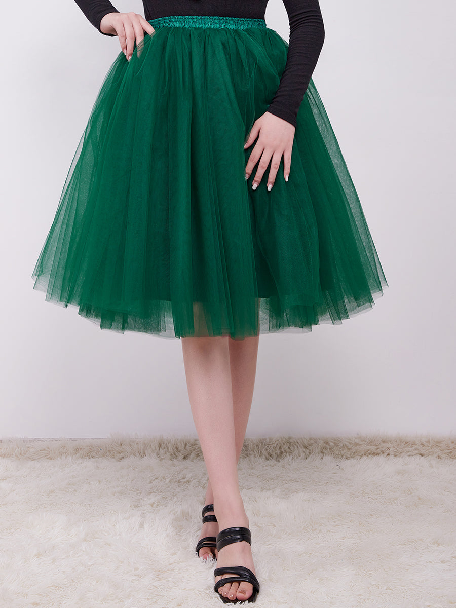 Color=Dark Green | Knee-Length Tulle TUTU Dress Under Skirt-Dark Green 6