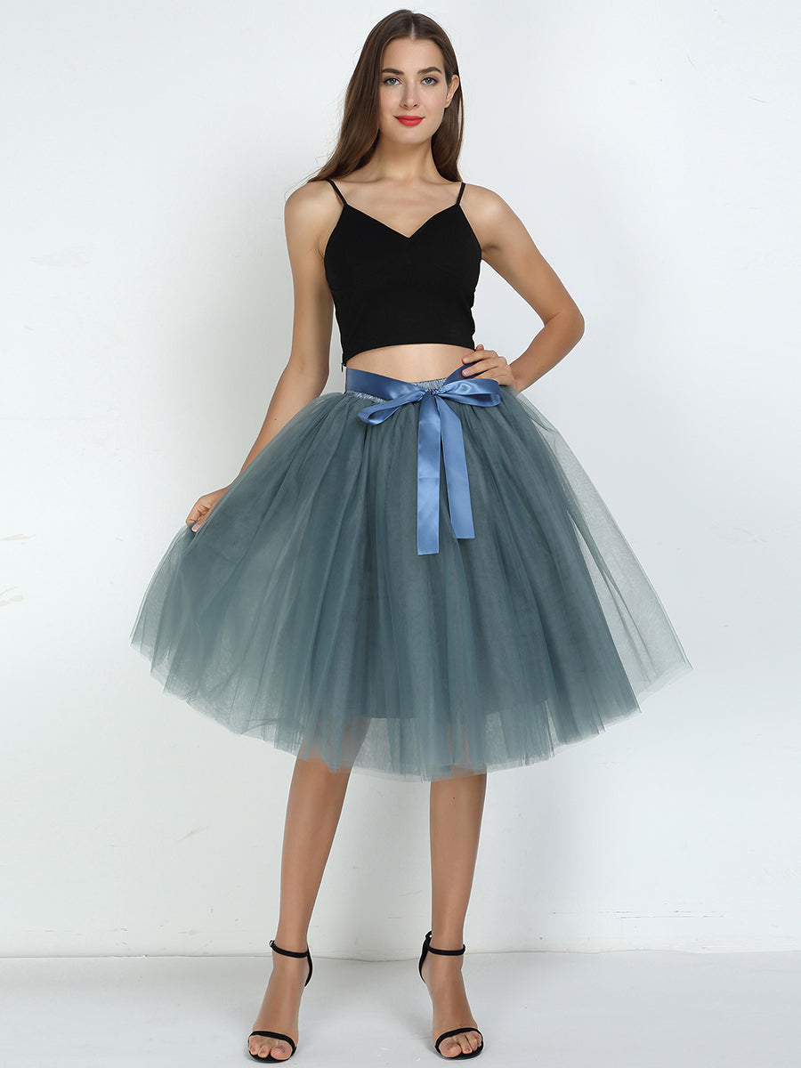 Color=Grey | Knee-Length Tulle TUTU Dress Under Skirt-Grey 6