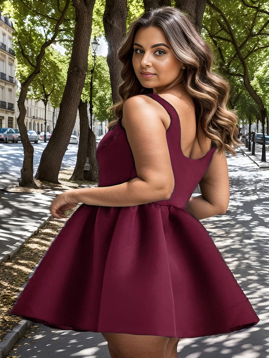 Chic Square Neck Open Back A-line Satin Homecoming Dress#color_Burgundy