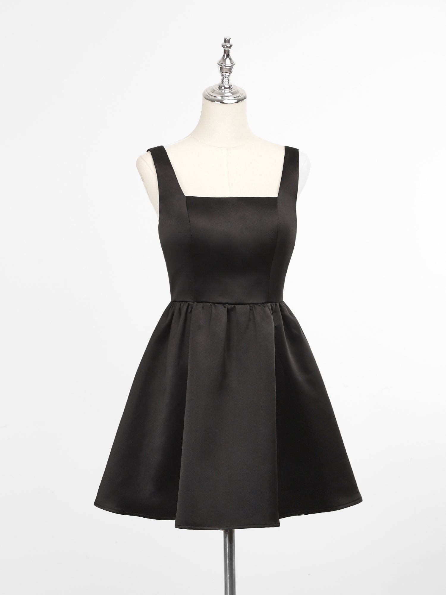 Chic Square Neck Open Back A-line Satin Homecoming Dress#color_Black