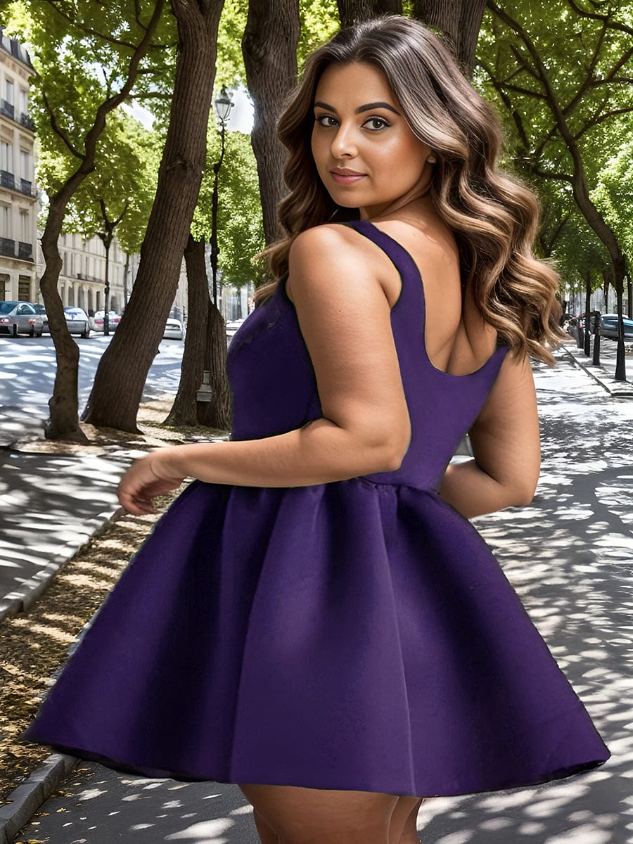 Chic Square Neck Open Back A-line Satin Homecoming Dress#color_Dark Purple