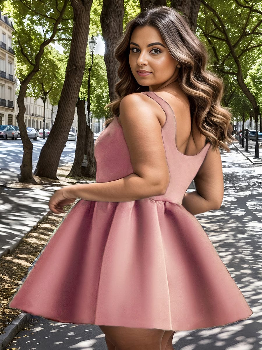Chic Square Neck Open Back A-line Satin Homecoming Dress#color_Purple Orchid