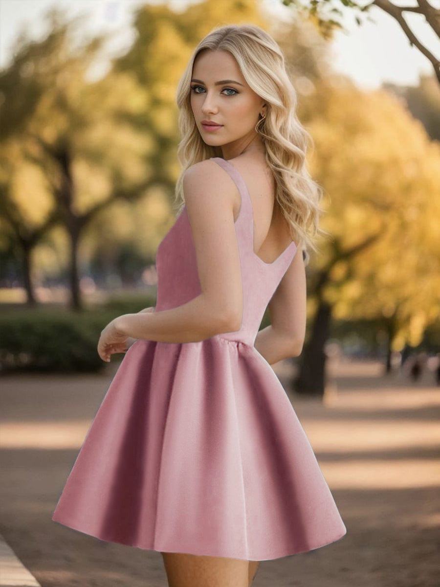 Chic Square Neck Open Back A-line Satin Homecoming Dress#color_Purple Orchid