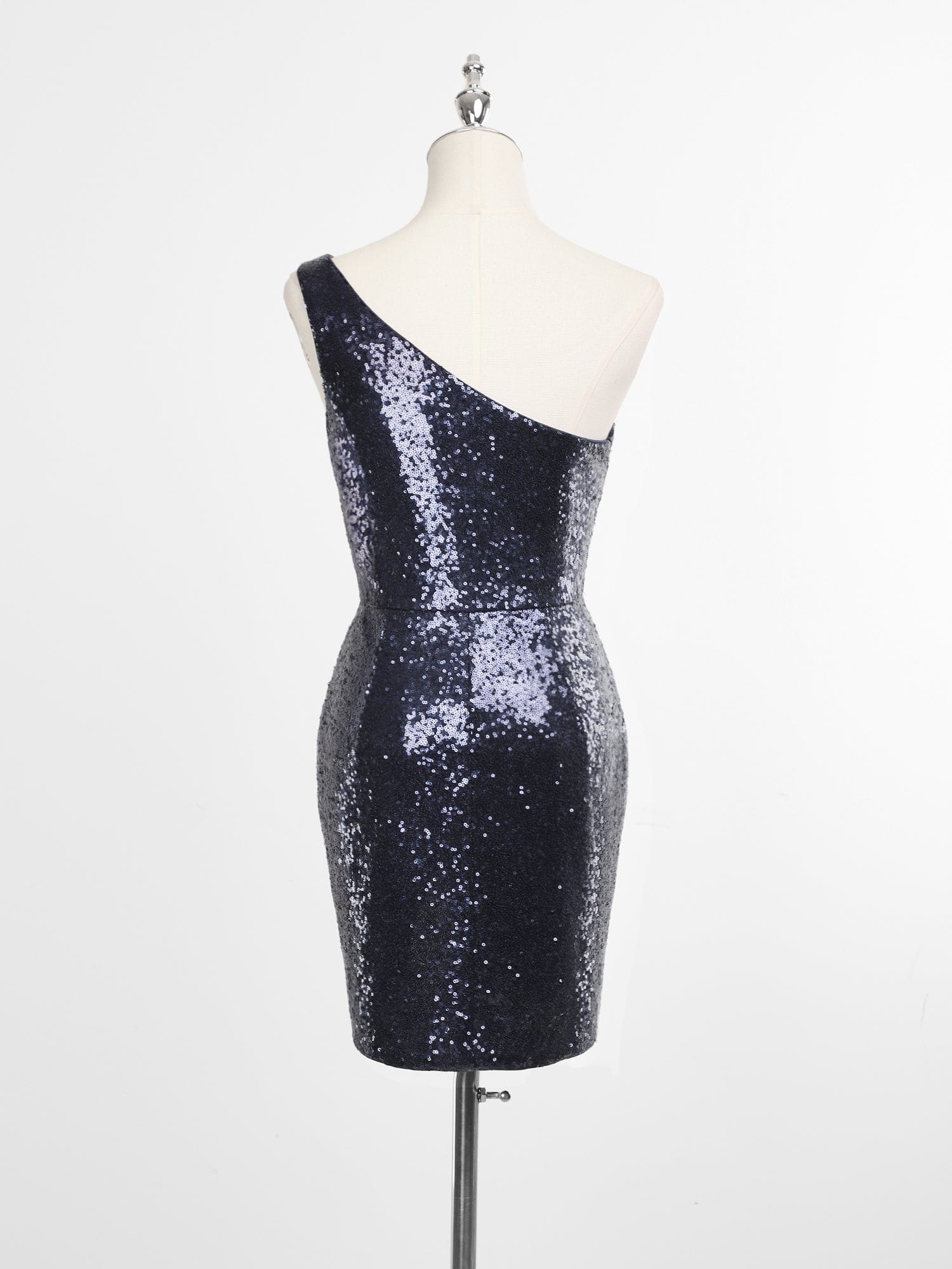 Shiny One Shoulder Sequin Bodycon Sleeveless Homecoming Dress#color_Navy Blue