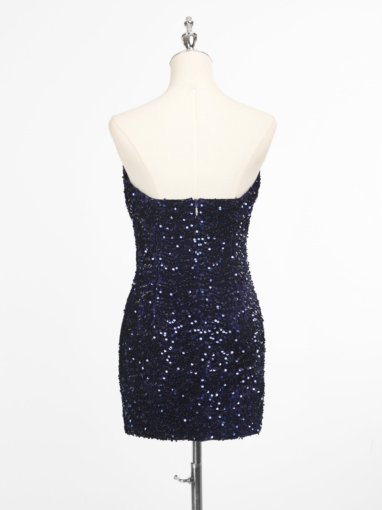 Short Strapless Sequin Backless Homecoming Dress#color_Navy Blue