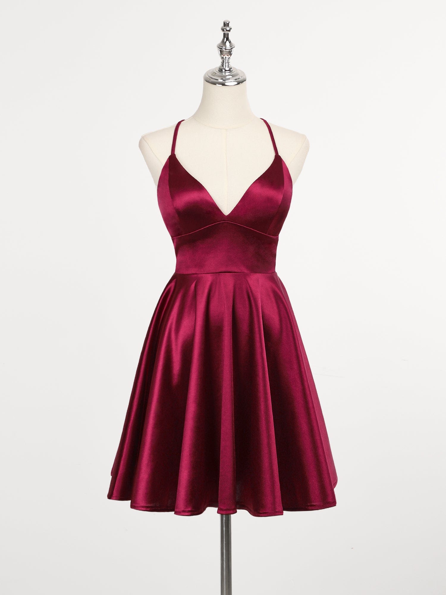 A-Line Spaghetti Straps Back Lace-Up Homecoming Dress#color_Burgundy