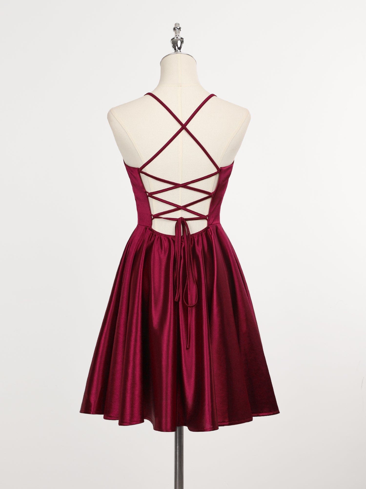 A-Line Spaghetti Straps Back Lace-Up Homecoming Dress#color_Burgundy